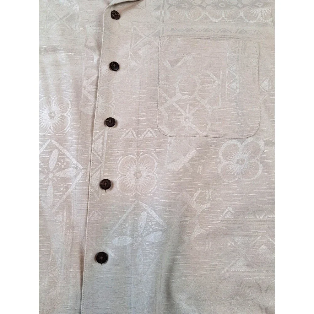 Havana Jack’s 100% Silk Hawaiian Shirt XL Beige Aloha Camp Button Front Vintage - Picture 8 of 13